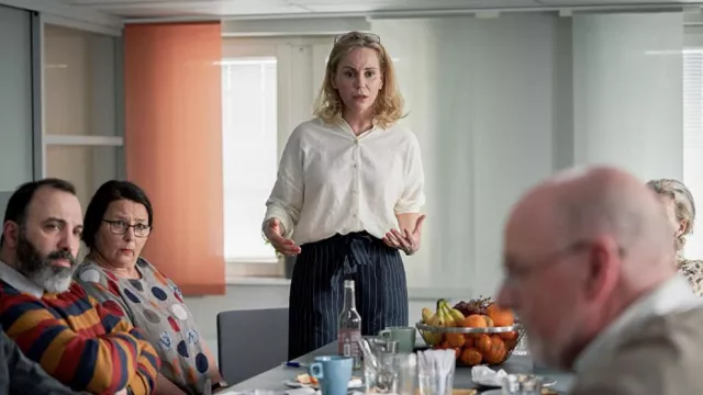 Striped Oversize Pants worn by Anette (Sofia Helin) as seen in Lust ...