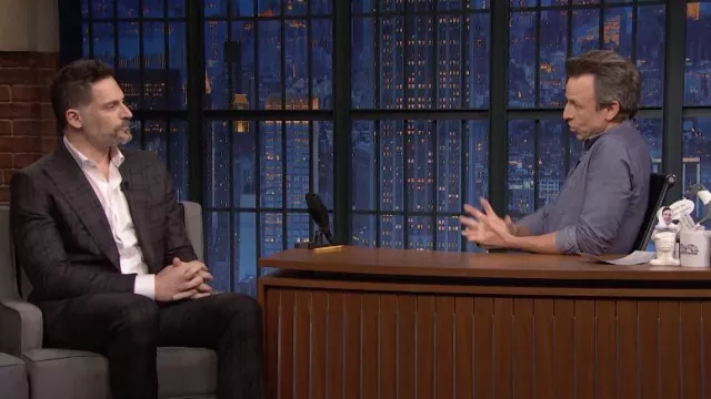 Brown Check suit worn by Joe Manganiello as seen in Late Night with Seth Meyers