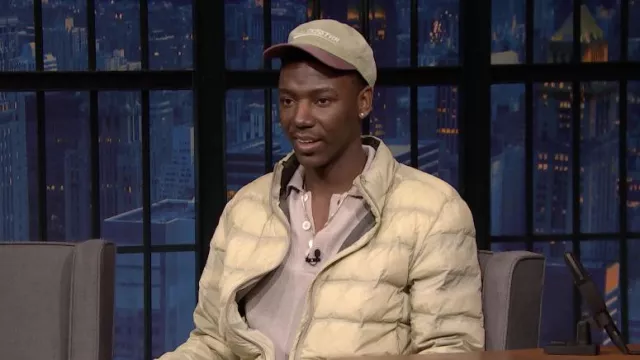 Down jacket worn by Jerrod Carmichael as seen in Late Night with Seth Meyers