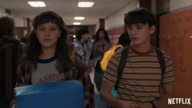 Striped t-shirt worn by Will Byers (Noah Schnapp) as seen in Stranger Things TV show outfits (Season 4)