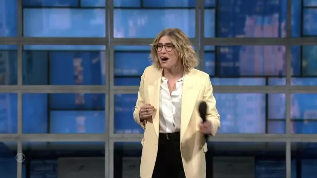 Yellow Oversize Blazer worn by Emmy Blotnick as seen in The Late Show with Stephen Colbert