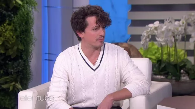 Cable White sweater worn by Charlie Puth as seen in The Ellen DeGeneres Show