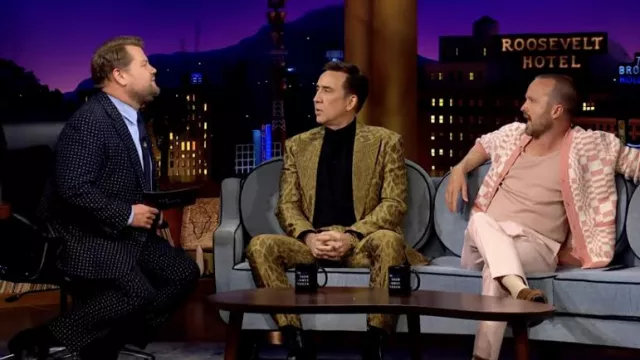 Gold printed suit worn by Nicolas Cage in The Late Late Show with James Corden