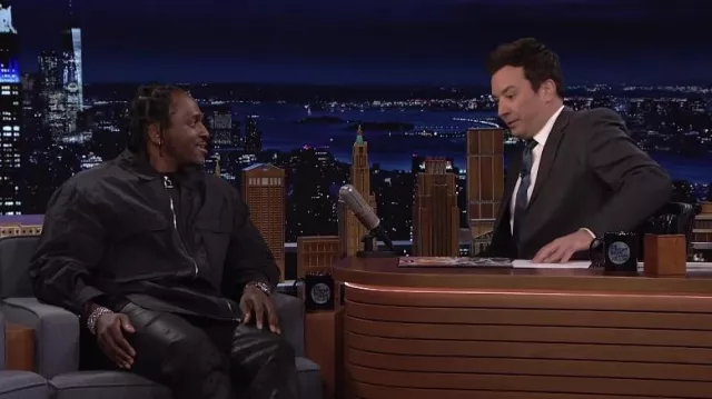 Black Bomber Jacket worn by Pusha T as seen in The Tonight Show Starring Jimmy Fallon TV show