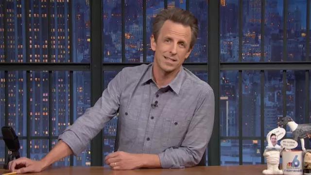 Grey Formal Button Down Shirt worn by Seth Meyers as seen in Late Night with Seth Meyers on April 26, 2022