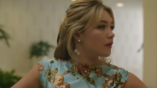 Light Blue Floral Dress worn by Alice (Florence Pugh) as seen in Don't Worry Darling