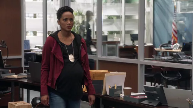 Burgundy Zip Jacket worn by Nyla Harper (Mekia Cox) as seen in The Rookie TV show (Season 4 Episode 20)