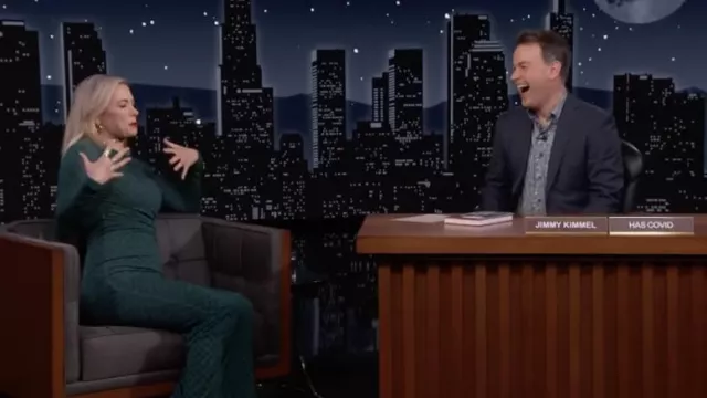 Forest Green Long Dress worn by Iliza Shlesinger as seen in Jimmy Kimmel Live!