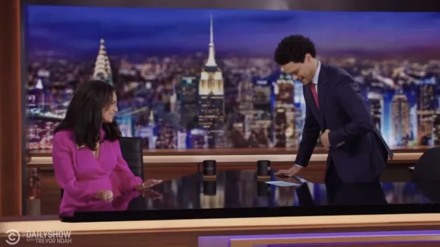 Pink dress worn by Alexis McGill Johnson as seen in The Daily Show with Trevor Noah