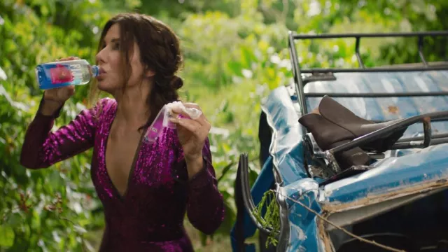 Pink Sequined Dress worn by Loretta Sage / Angela (Sandra Bullock) as seen in The Lost City movie