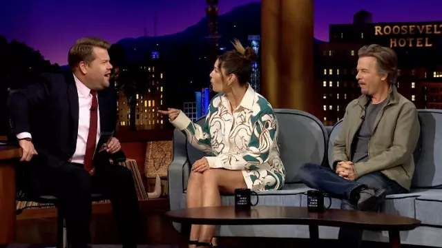 Floral Printed Jacket worn by Jessica Biel as seen in The Late Late Show with James Corden
