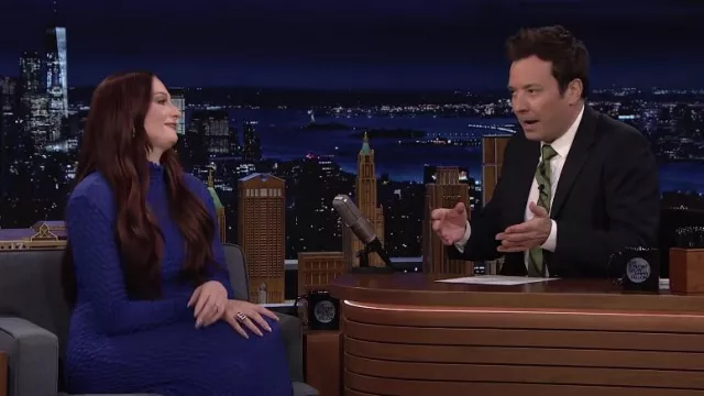 Blue dress worn by Sophia Turner as seen in The Tonight Show Starring Jimmy Fallon