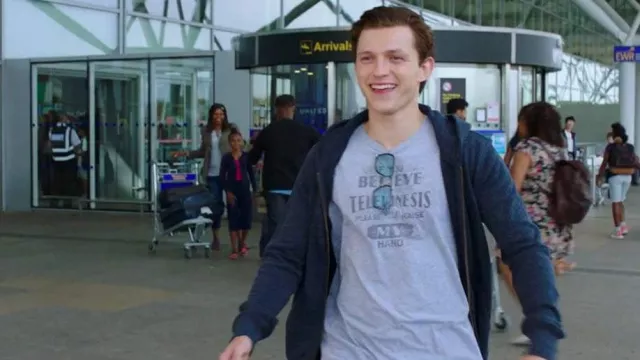 Blue Hoodie Jacket worn at the airport by Peter Parker (Tom Holland) in Spider-Man: Far From Home movie