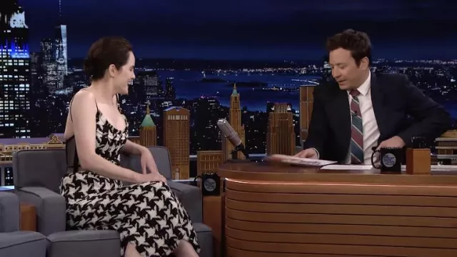 Printed sleeveless Dress worn by Michelle Dockery as seen in The Tonight Show Starring Jimmy Fallon on May 16, 2022