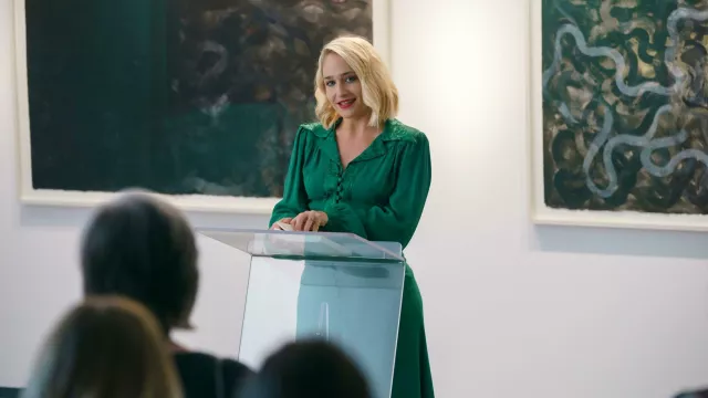 Green dress worn by Melissa (Jemima Kirke) in Conversations with Friends (S01E08)