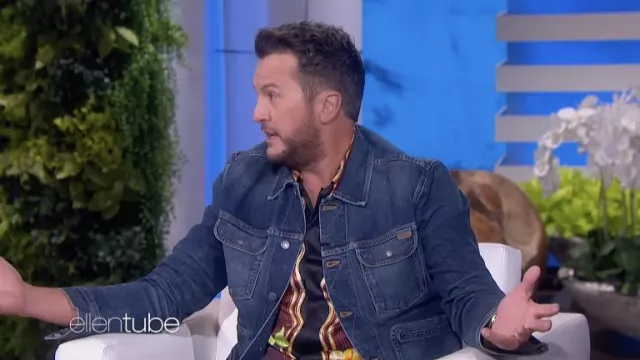 Veste en jean portée par Luke Bryan comme on le voit dans The Ellen DeGeneres Show