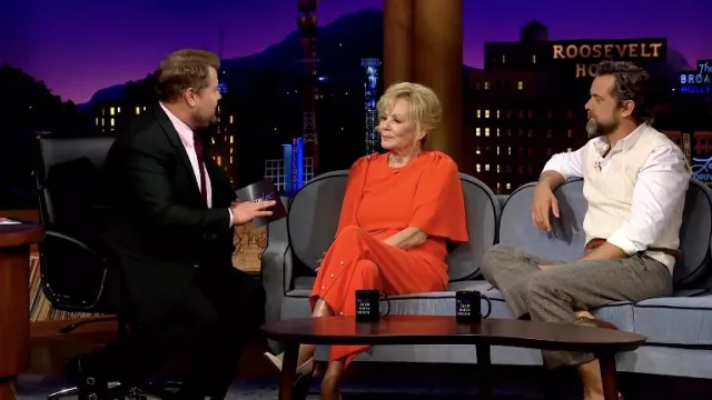 Red Top and pants set worn by Jean Smart as seen in The Late Late Show with James Corden