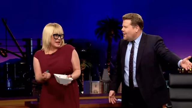 Maroon Dress worn by Patricia Arquette as seen in The Late Late Show with James Corden