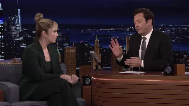 Gold Earrings worn by Annie Murphy as seen in The Tonight Show Starring Jimmy Fallon