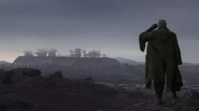 Green long coat costume worn by Stellan Skarsgård as seen in Andor TV ...