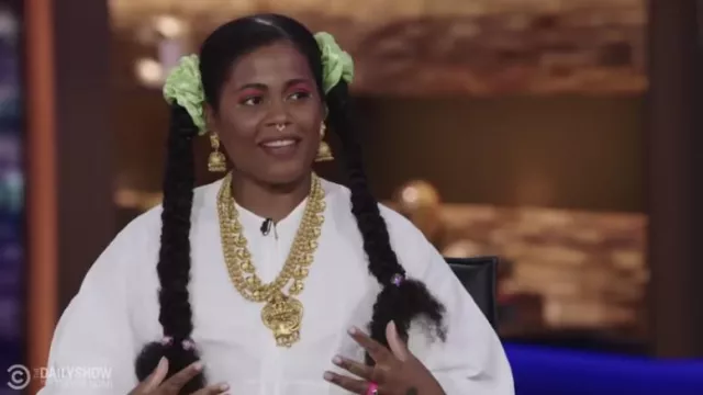 Gold Pendant Necklace worn by Akwaeke Emezi as seen in The Daily Show with Trevor Noah