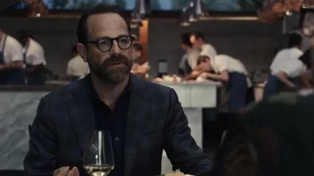 Plaid blazer jacket worn by Editor (Paul Adelstein) as seen in The Menu movie outfits