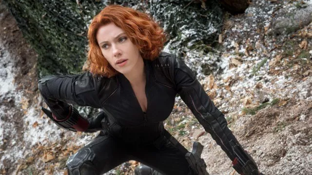 Black leather zip jumpsuit costume cosplay worn by Natasha Romanoff / Black Widow (Scarlett Johansson) as seen in Black Widow movie wardrobe