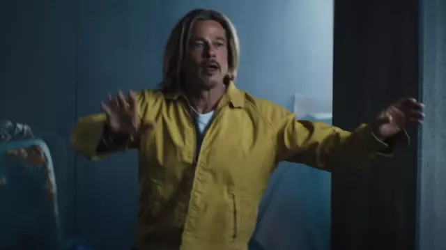 Yellow zip jacket worn by Ladybug (Brad Pitt) as seen in Bullet Train movie outfits