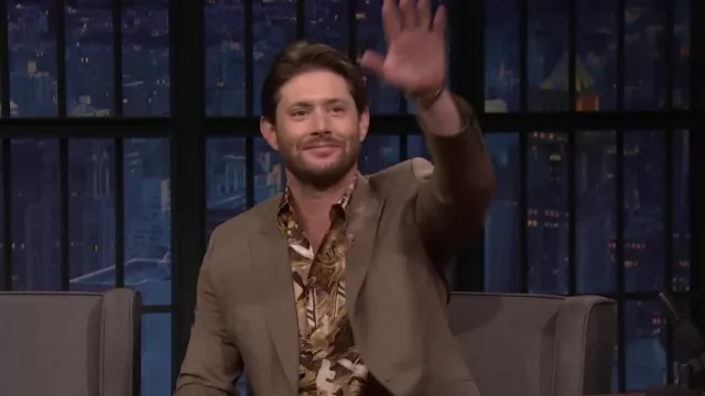 Printed shirt worn by Jensen Ackles as seen in Late Night with Seth Meyers