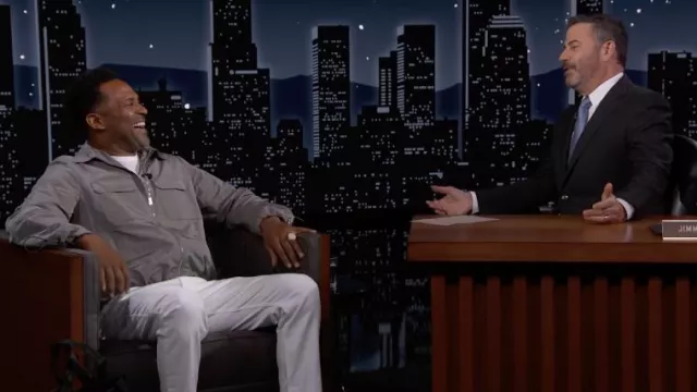 Grey zip jacket worn by Mike Epps as seen in Jimmy Kimmel Live! on June 13, 2022