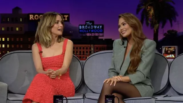 Blazer jacket worn by Chrissy Teigen as seen in The Late Late Show with James Corden on June 14, 2022