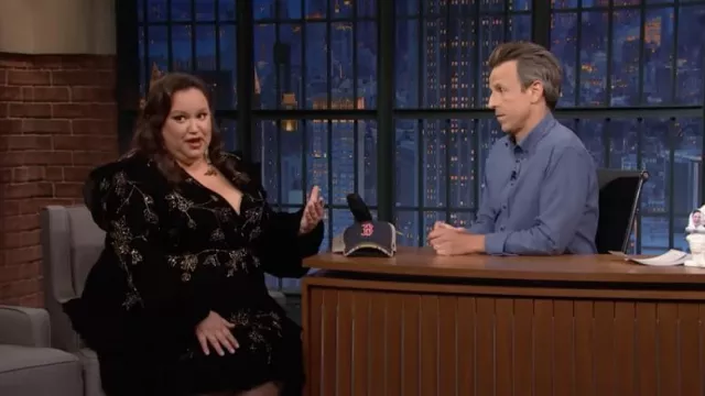 Black Embroidered Dress worn by Jana Schmieding as seen in Late Night with Seth Meyers on June 15, 2022