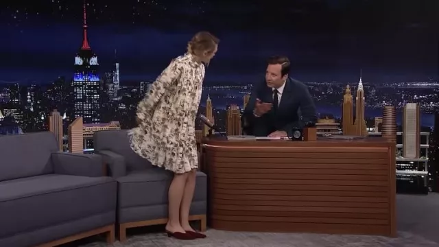 Floral dress worn by Elizabeth Olsen as seen in The Tonight Show Starring Jimmy Fallon