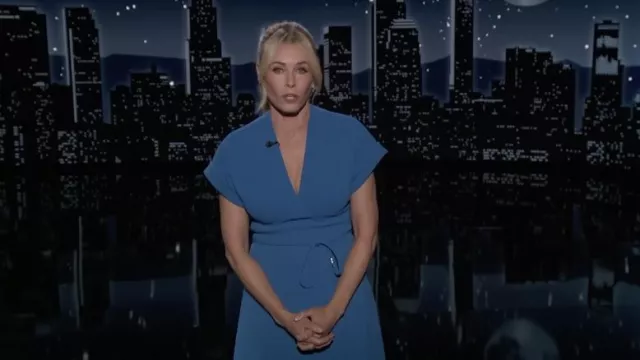 Blue dress worn by Chelsea Handler as seen in Jimmy Kimmel Live!