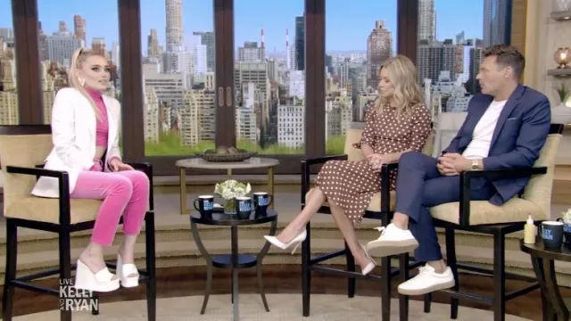 White Heels worn by Meg Donnelly as seen in LIVE with Kelly and Ryan