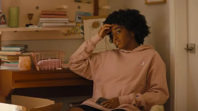 Champion Pink Hoodie worn by Ayo Edebiri as seen in Hello, Goodbye and Everything In Between