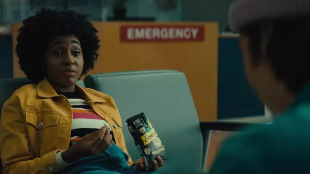 Yellow denim jacket worn by Ayo Edebiri in Hello, Goodbye and Everything In Between movie