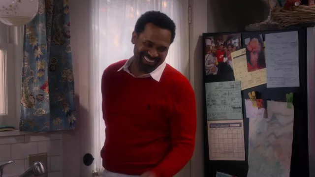 Ralph Lauren Red sweater worn by Bernard Upshaw (Mike Epps) as seen in The Upshaws Wardrobe (Season 2 Episode 2)