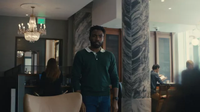 Dark Green White Collar Polo Shirt worn by Earnest 'Earn' Marks (Donald Glover) in Atlanta TV series (Season 3 Episode 6)