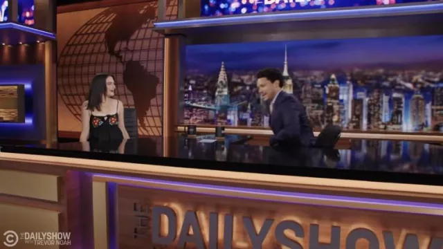 Embroidered Black Dress worn by Jenny Slate as seen in The Daily Show with Trevor Noah