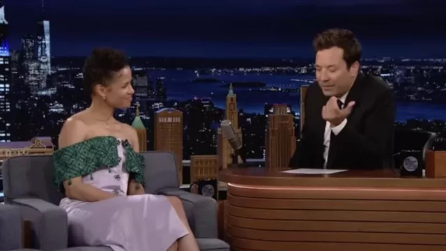 Off Shoulder Dress worn by Gugu Mbatha-Raw as seen in The Tonight Show Starring Jimmy Fallon