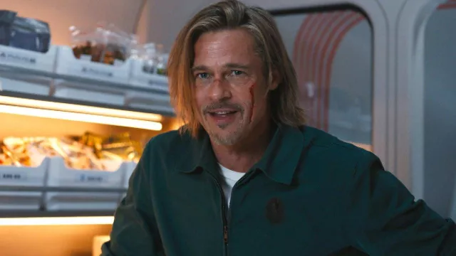 Green Zip Jacket worn by Ladybug (Brad Pitt) as seen in Bullet Train movie outfits