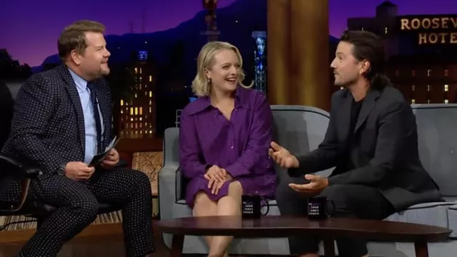 Purple Dress worn by Elisabeth Moss as seen in The Late Late Show with James Corden