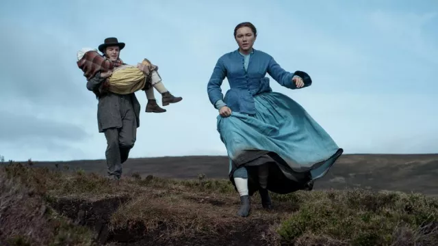 Blue dress worn by Lib Wright (Florence Pugh) as seen in The Wonder movie