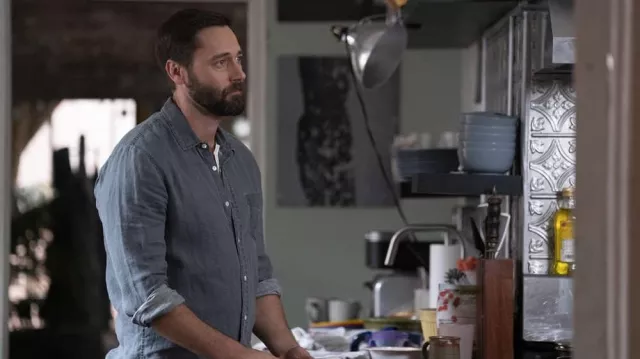 Denim shirt worn by Dr. Max Goodwin (Ryan Eggold) as seen in New Amsterdam outfits (S05E07)