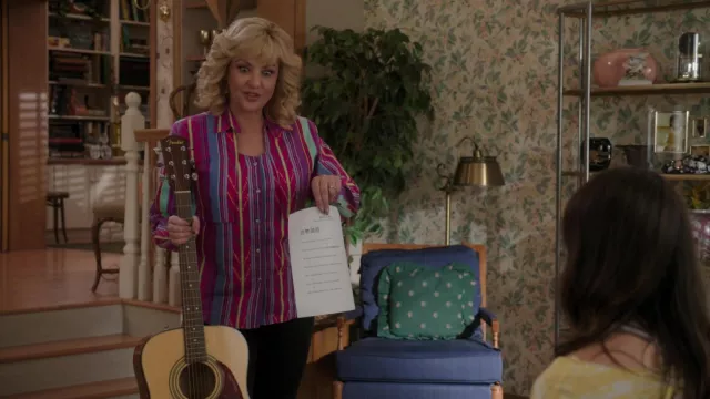 Striped pink shirt worn by Beverly Goldberg (Wendi McLendon-Covey) as seen in The Goldbergs TV show wardrobe (S10E07)