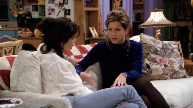 The blue velvet top worn by Rachel Green (Jennifer Aniston) in the series  Friends (S01E20) | Spotern