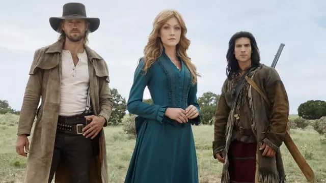 Blue long dress worn by Abby Walker (Katherine McNamara) as seen in Walker Independence Wardrobe (S01E01)