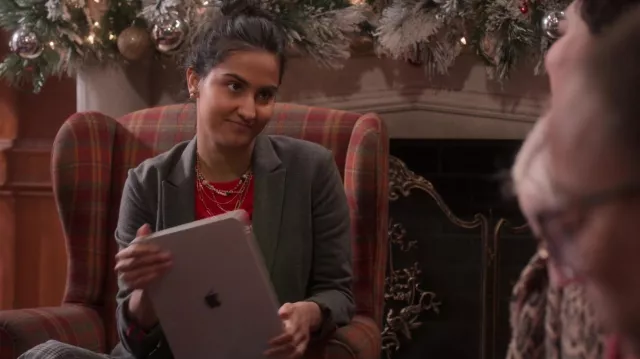 Grey blazer jacket worn by Bela Malhotra (Amrit Kaur) as seen in The Sex Lives of College Girls TV show (S02E04)