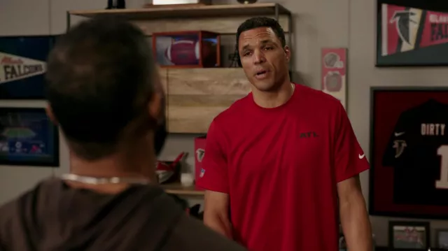ATL Nike red tee worn by Coach Lance Evans (Tony Gonzalez) as seen in Fantasy Football